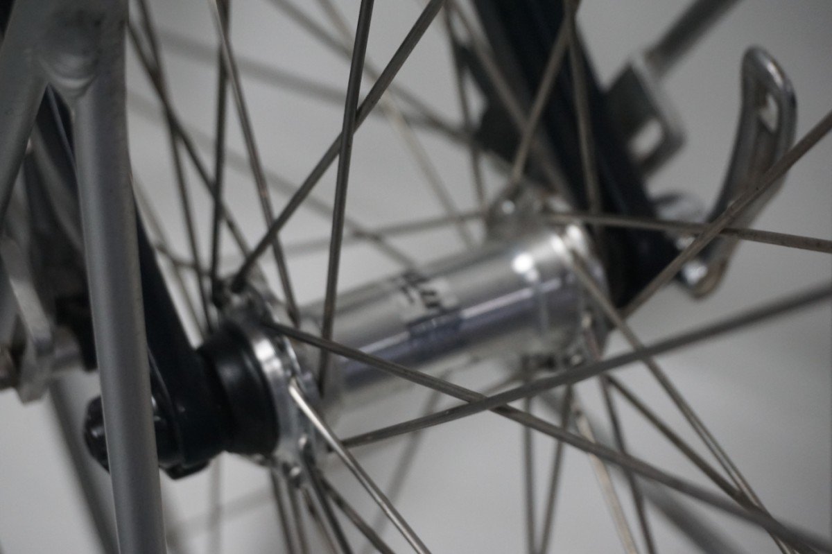 Refurbished Gazelle MEDEO 61cm wielnaaf en spaken, close-up.